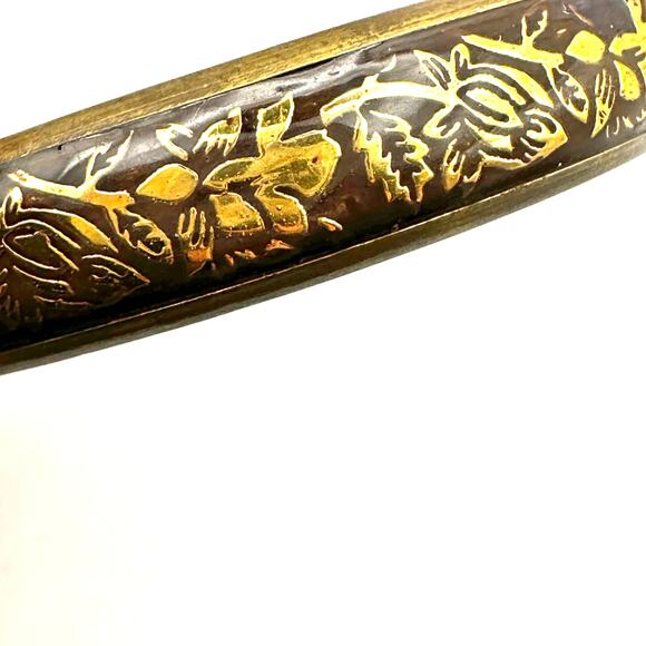 Brass Floral Bangle Retro Bracelet Flowers Heart Cutout Boho Casual Jewelry - Picture 2 of 8